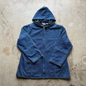 Vtg 90s NorthStyle Denim Full Zip Jacket Barn Chore Flannel Lined Hood Womens XL